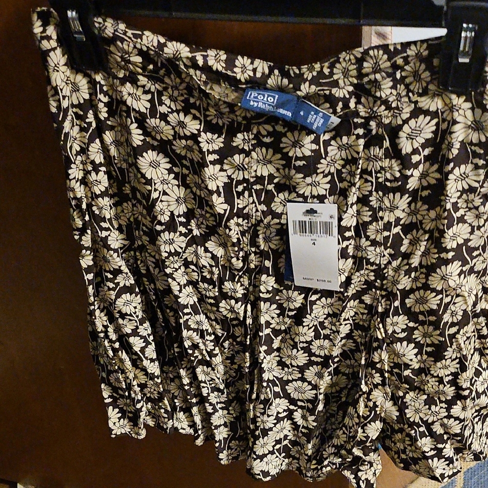 Ralph Lauren Black and Cream Floral Mini Skirt